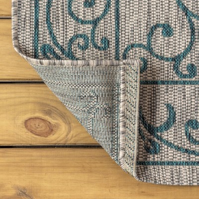 Boho-Chic Vintage Filigree Teal & Gray Synthetic Indoor/Outdoor Rug