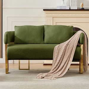 Okak Modern Teddy Fleece Upholstered Back Armchair with Gold Metal Frame,Leisure Reception Chair for Living Rooms,Relaxation Areas - 1 of 4