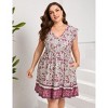 Plus Size Women's Flutter Sleeve High Waist Peplum Babydoll Knee Length Dress - 4 of 4