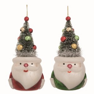 Transpac Glass Multicolor Christmas Santa with Bottle Brush Hat Set of 2 - 1 of 2