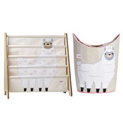 3 Sprouts Canvas Storage Bin Laundry and Toy Basket and Storage Shelf Organizer Baby Room Bookcase Furniture, Llama Print Design