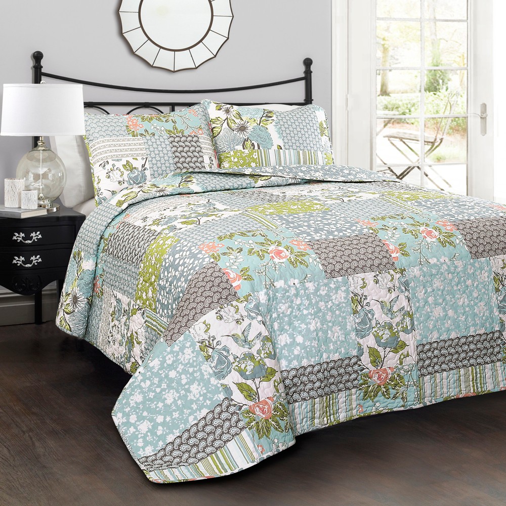 Photos - Duvet Full/Queen Roesser Quilt Set Blue - Lush Décor