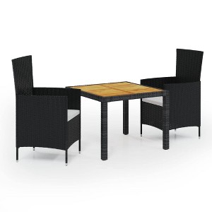 vidaXL Patio Dining Set 3 Piece with Cushions Garden Outdoor Terrace Balcony Dinner Table and Chair Seat Seating Furniture Poly Rattan Black - 1 of 4