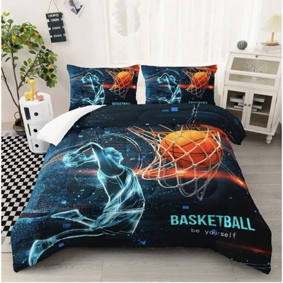Boersma Sports Quilt Set - Basketball Quilt Set Blue and Black Bedding, All Season Bedroom Quilt - 1 Quilt with 2 Pillowcases