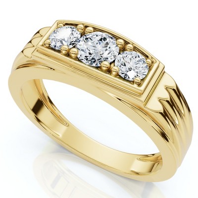 Pompeii3 Mens Gold 3/4ct Three Stone Diamond Anniversary Ring 14K Yellow Gold