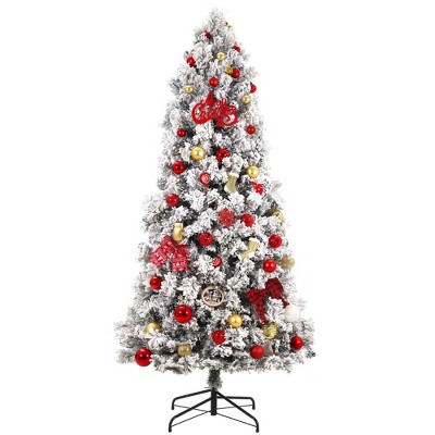 Homhougo 6ft Frosted Snow Flocked Hinged Pine Christmas Tree with Metal Stand, Great for Home or Office Festive Decor