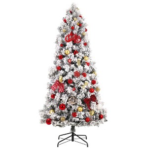 Homhougo 6ft Frosted Snow Flocked Hinged Pine Christmas Tree with Metal Stand, Great for Home or Office Festive Decor - 1 of 4