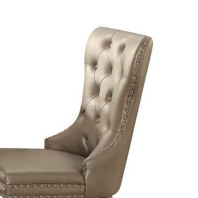 Elegant Gray Faux Leather Upholstered Side Chair with Nailhead Trim