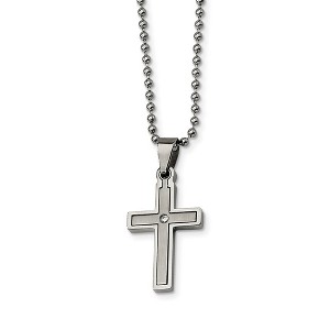 Black Bow Jewelry Stainless Steel and Diamond Accent Cross Necklace - 1 of 4