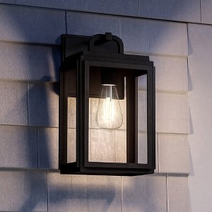 Urban Ambiance Luxury Farmhouse Outdoor Wall Sconce 13.625''H x 7.125''W,  Midnight Black Finish,  Macon Collection, UHP1386 - 1 of 4
