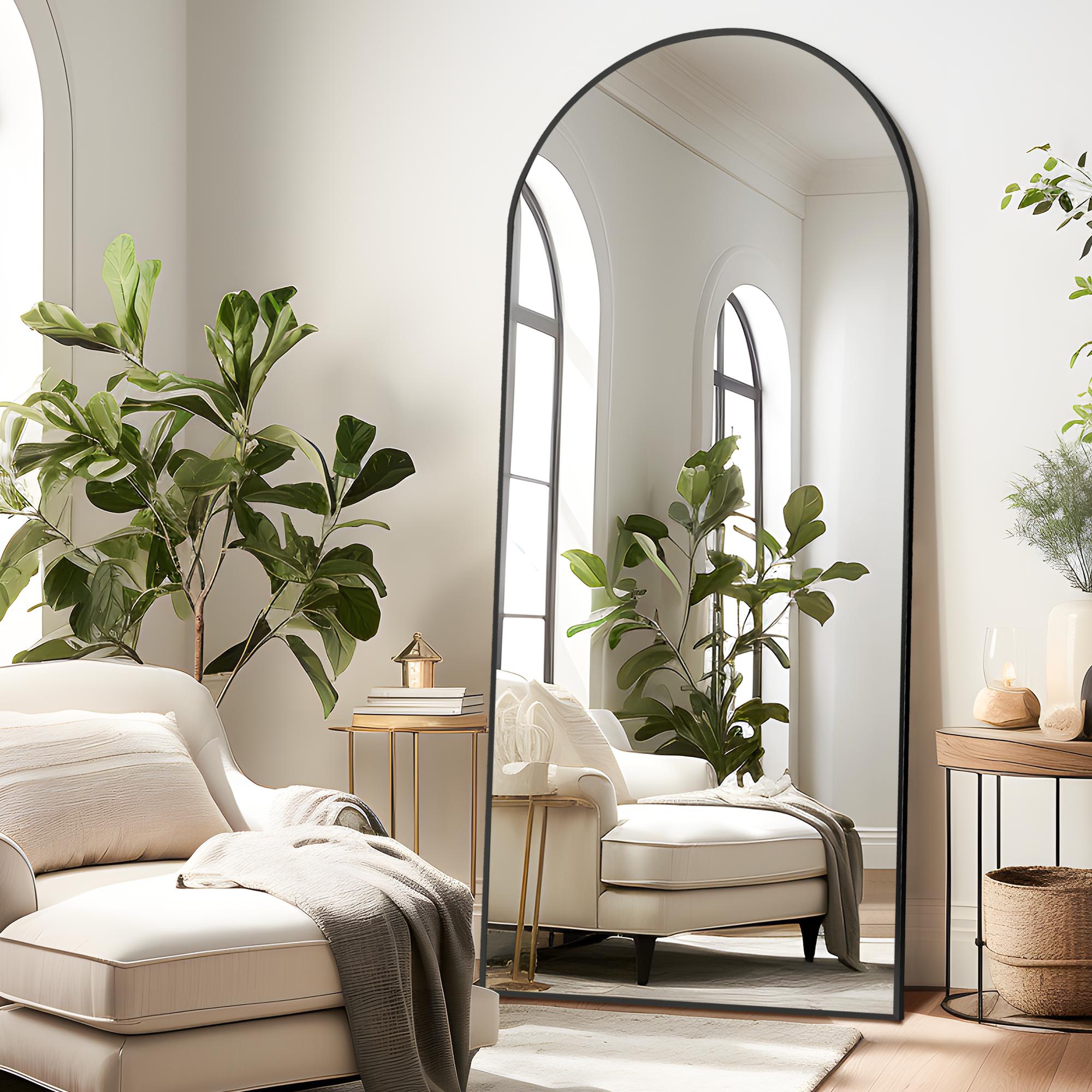 32" W x 71" H Black Arched Full Length Floor Mirror with Stand, Large Full Body Mirror for Bedroom Living Room