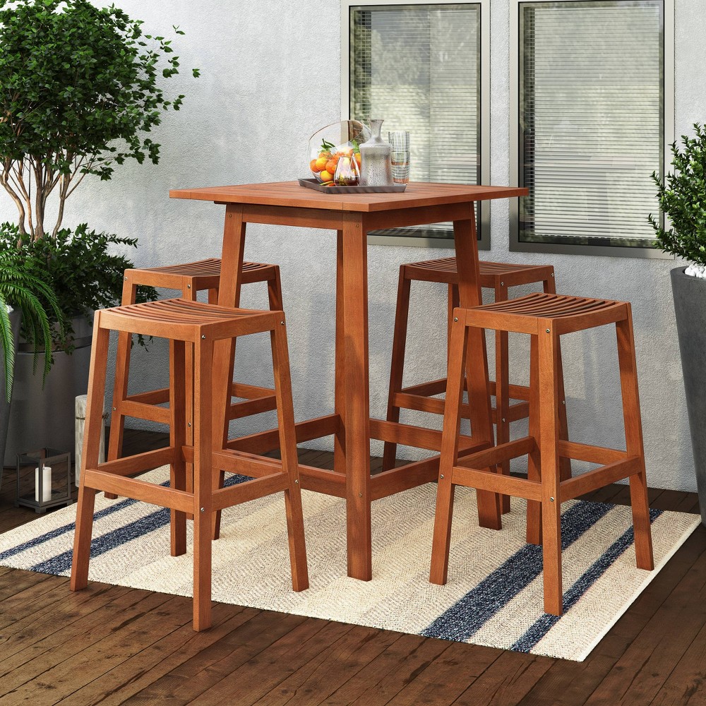 Photos - Garden Furniture CorLiving 5pc Outdoor Patio Pub Set - Natural  