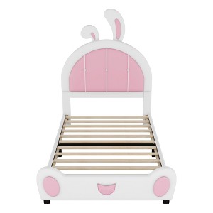 SEVOBAL Beds Twin Size Upholstered Platform Bed with Shaped Headboard and Sturdy Frame for Children's Bedroom, Pink, 42.32"*26.38"*5.71" - 1 of 4