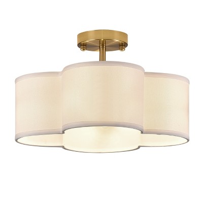 Dewdrop 4-Light Semi-Flush Mount Off-White Fabric Drum Shade Ceiling Light