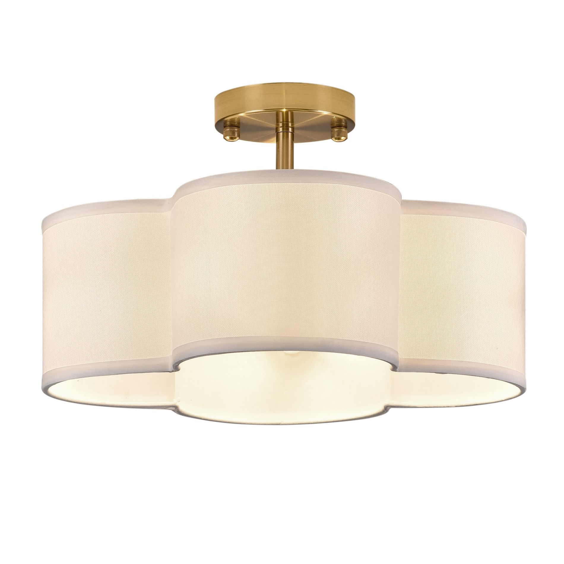 Dewdrop 4-Light Semi-Flush Mount Off-White Fabric Drum Shade Ceiling Light