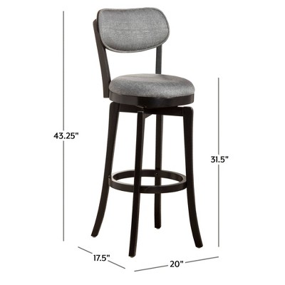 Classic Black Wood Swivel Barstool with Slate Gray Upholstery