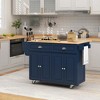 HOMCOM Rolling Kitchen Island Drop Leaf, Kitchen Cart on Wheels, Solid Wood Top Breakfast with Storage Drawers, Cabinets and Spice Rack - 2 of 4
