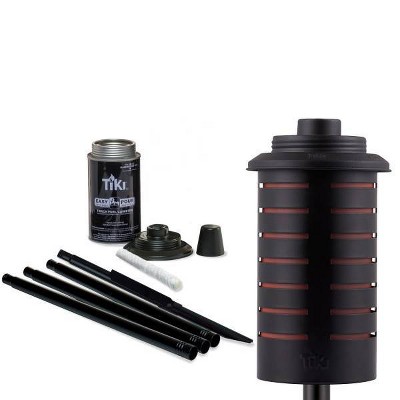 TIKI 65-Inch Black and Orange Metal Garden Torch Set