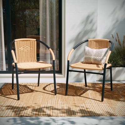 MOEPISY Set of 2 Rattan Outdoor Stacking Dining Chairs Beige