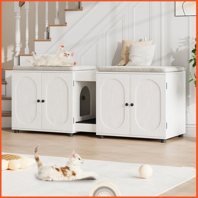Homhougo Cat Litter Box Enclosure 55.1" Double Litter Box Furniture Large Cat Box Enclosure Kitty Litter Box