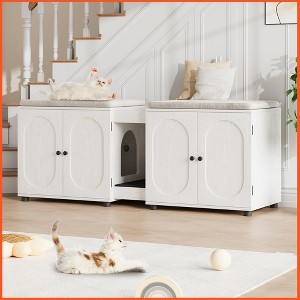 Homhougo Cat Litter Box Enclosure 55.1" Double Litter Box Furniture Large Cat Box Enclosure Kitty Litter Box - 1 of 4