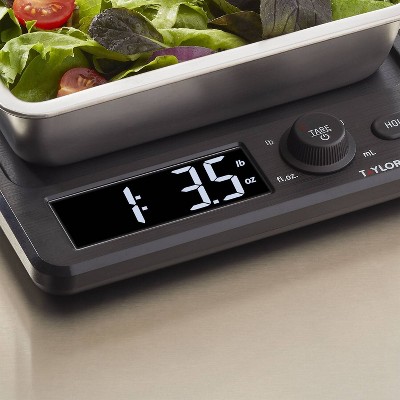 Taylor 22lb Black Stainless Steel Digital Kitchen Scale with Container