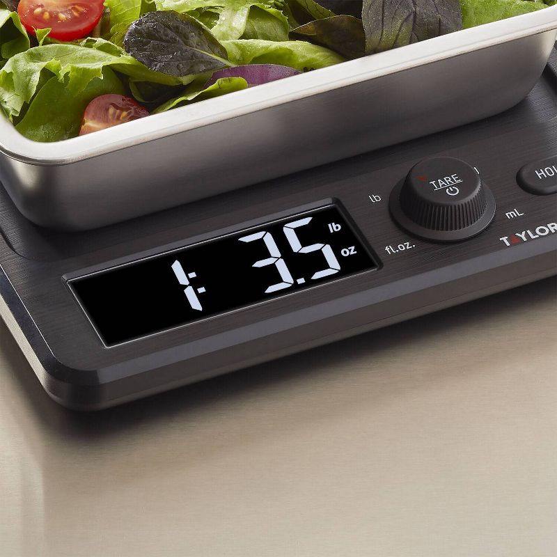 Taylor 22lb Stainless Steel Digital Kitchen Food Scale with Container Black/Gray, 5 of 15