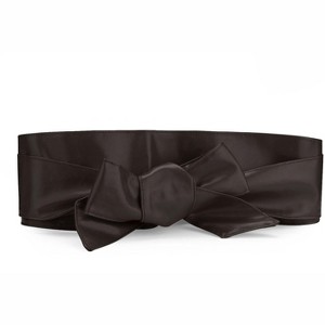 Allegra K Women's Faux Leather Self Tie Bowknot Wide Waist Band Sash Obi Belt One Size - 1 of 4