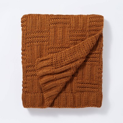 Basket Weave Knit Throw Blanket Cognac - Threshold™ designed with Studio McGee
