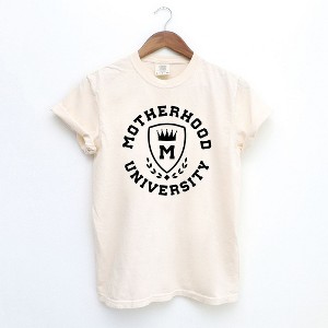 Simply Sage Market Women's Motherhood University Crown Short Sleeve Garment Dyed Tee - 1 of 2