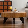 KWPZQEB 35.4" Round Coffee Table, Wood Coffee with 3 Solid Wood Legs, Farmhouse Circle Center Cocktail Table for Small Spaces, Apartment - 2 of 4