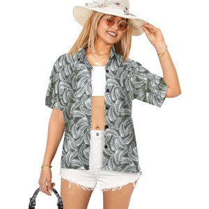 HAPPY BAY Hawaiian Shirts Womens Summer Button Down Beach Party Shirt Casual Blouses Short Sleeve Tropical Vacation Button Up Shirts - 1 of 4