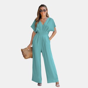 Women's Breezy Crinkled Chiffon Surplice Neckline Wide Leg Jumpsuit - Cupshe - 1 of 4