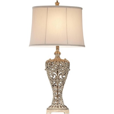 Elle Antique Gold Scroll 33" Table Lamp with Off-White Shade