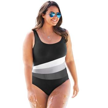 Swim 365 Women's Plus Size Sarong Swimsuit, 14 - Multi Textured Palm