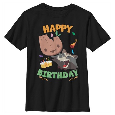 Boy's Marvel Groot & Rocket Birthday Cake T-shirt - Black - X Large ...