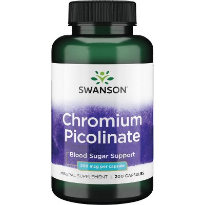 Swanson Chromium Picolinate - Natural Supplement Promoting Metabolism & Weight Management - Supports Healthy Blood Sugar Levels Already within the Normal Range - (200 Capsules, 200mcg Each)