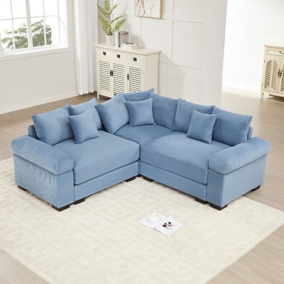 Aukfa Oversized Cloud Modular Corduroy Sofa Sectional with Ottoman - Reversible Deep Seat Couch for Living Room