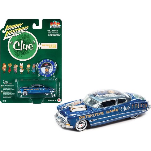 1951 Hudson Hornet Blue Met. Vintage Clue Mrs. Peacock w Collector s Token 1 64 Diecast Model Car by Johnny Lightning