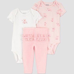 Carter's Just One You® Baby Girls' 3pc Farm Pigs Short Sleeve Bodysuits and Ruffle Leggings Set - Pink - 1 of 4