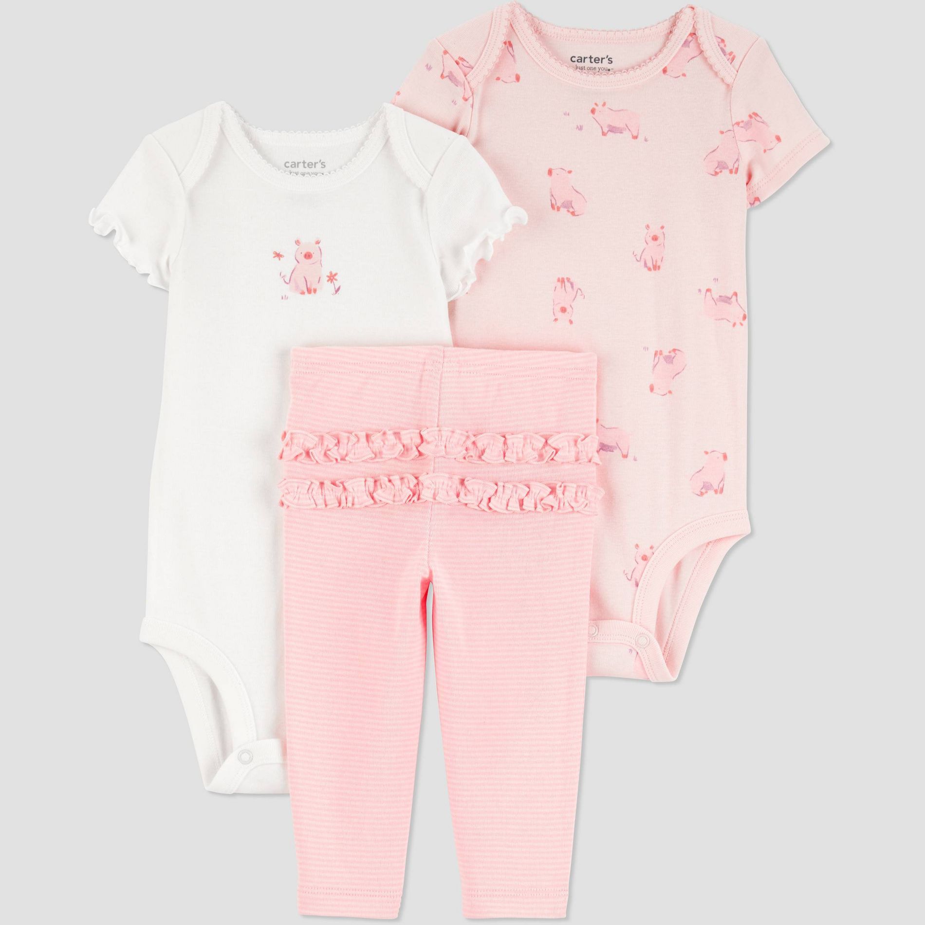 Carter's Just One You® Baby Girls' 3pc Farm Pigs Short Sleeve Bodysuits and Ruffle Leggings Set - Pink
