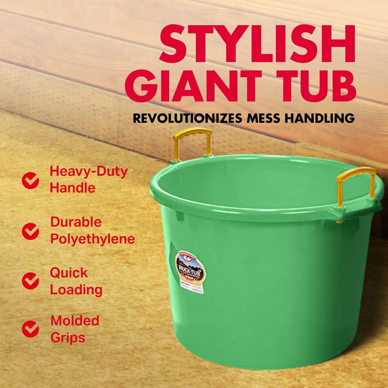 Little Giant 70 Quart Muck Tub Durable and Versatile Utility Bucket with Molded Plastic Rope Handles for Big or Small Cleanup Jobs, Lime Green, 3 of 7