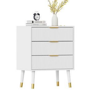 Fluted 3 Drawer Dresser, Nightstand Cabinet, Dresser End Table Wood Chest of Drawers for Bedroom,Living Room,Hallway,Entryway, White - 1 of 4