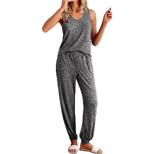 Ekouaer Women's Pajamas Sleeveless Summer Lounge Set Ribbed Knit Pj Loungewear Soft Tank Sleepwear Nightwear - 1 of 4