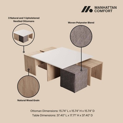 Haley Natural and Beige Nested Coffee Table with Ottoman Set