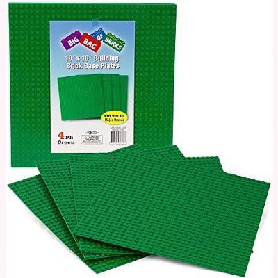 SCS Direct Brick Building Blocks Large Green 10x10" Baseplates(4pcs) Connects on Both Sides- Compatible & Tight Fit w All Major Building Blocks Brands