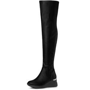 Allegra K Women's Platform Wedge Heels Over the Knee Thigh High Boots - 1 of 4