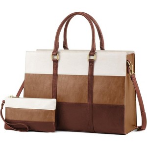 15.6 Inch Work Bags for Women, Vintage Leather Laptop Tote Bag, Waterproof Computer Bags with Clutch Purse - 1 of 4