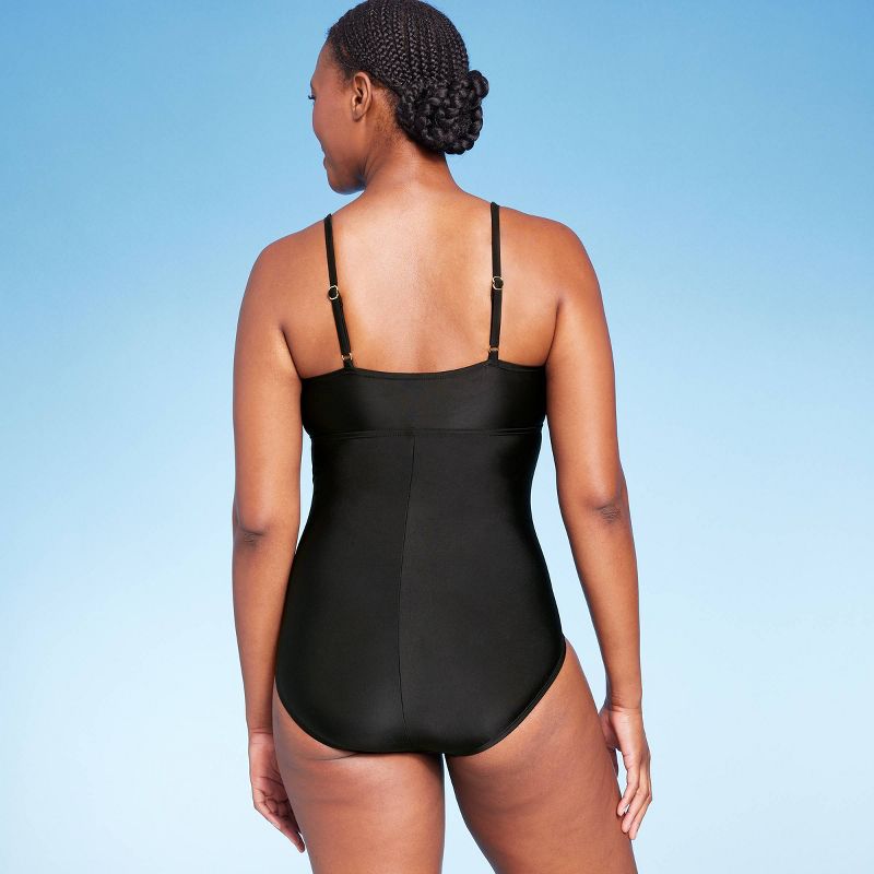 Women's Full Coverage Shirred Front One Piece Swimsuit - Kona Sol™ Black, 5 of 6
