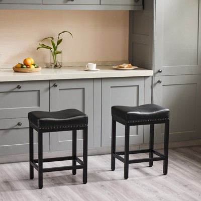 GlasFlength Seating Sets Saddle Bar Stool Kitchen Stools, Sturdy Steel Frame, Modern Bar Stools, 2 Pack Black 17"*12"*21"